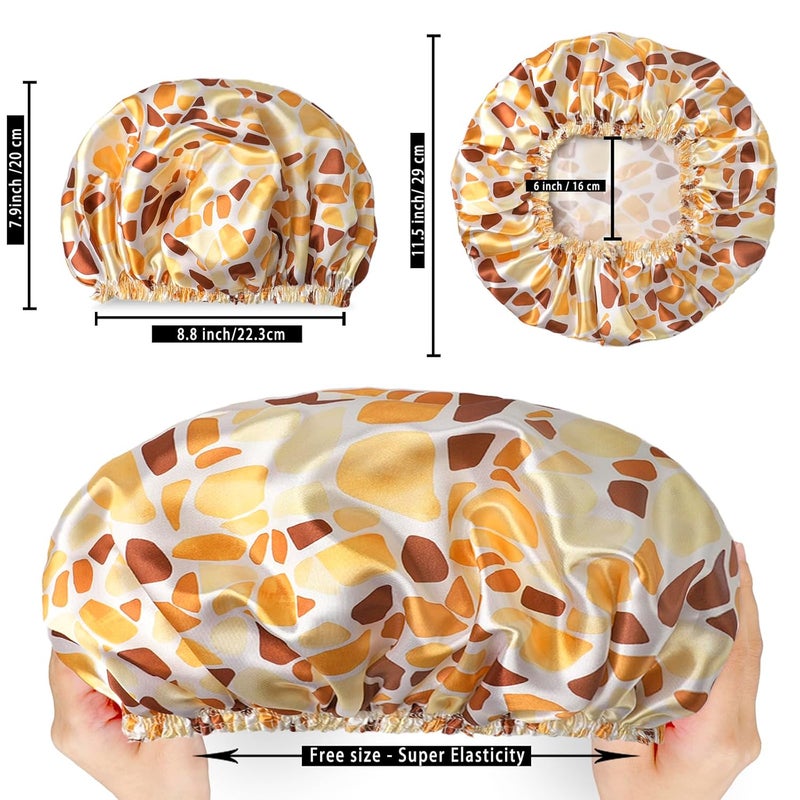 CHFONG Shower Caps for Women, 4 PCS Elastic and Reusable Bath Caps, Double Layers Shower Cap Reusable Waterproof, Bathing Shower Caps, Environmental Bath Hair Protection Cap - Stone - Image 3